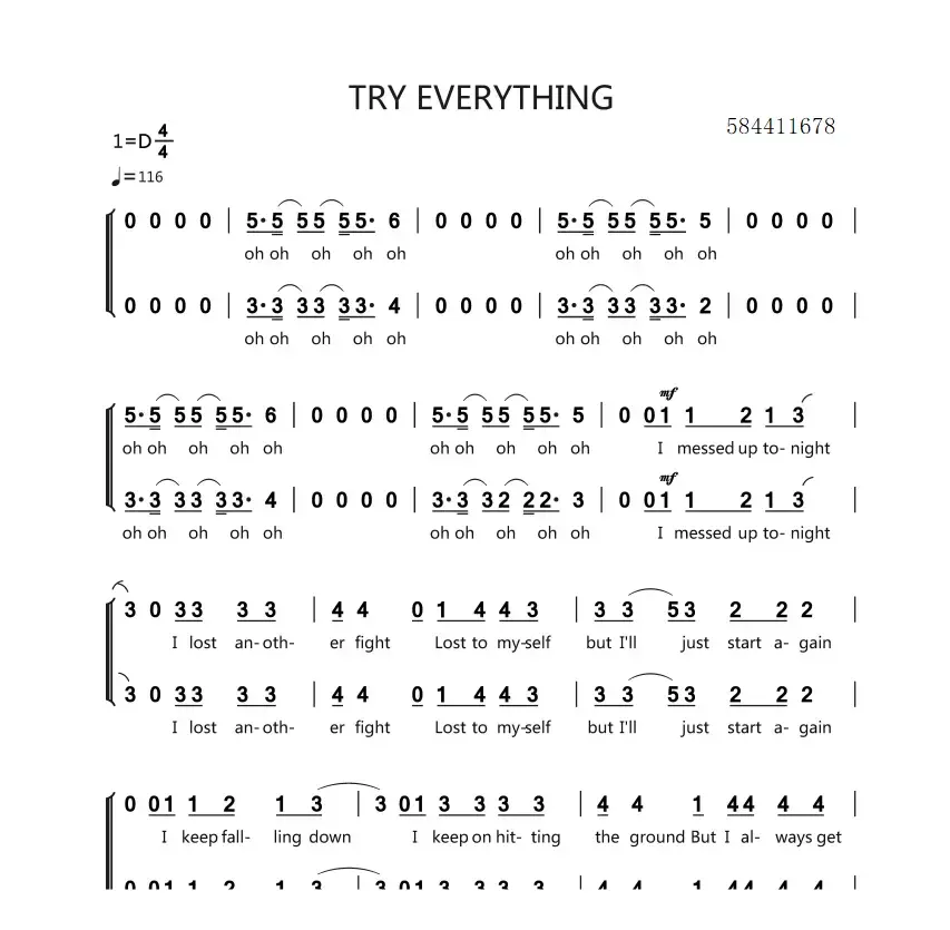 try everything 二声部合唱简谱