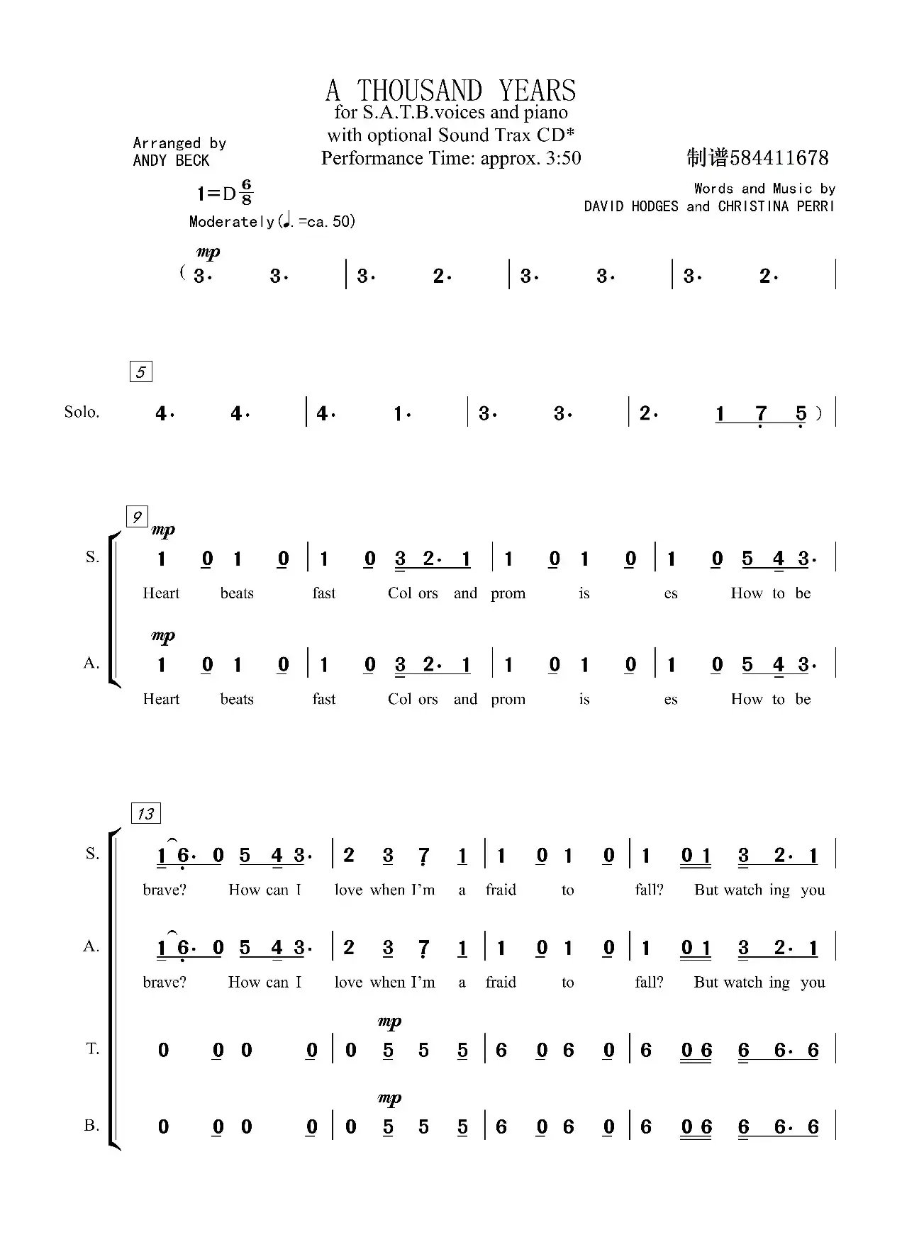 A Thousand Years一千年混声合唱谱