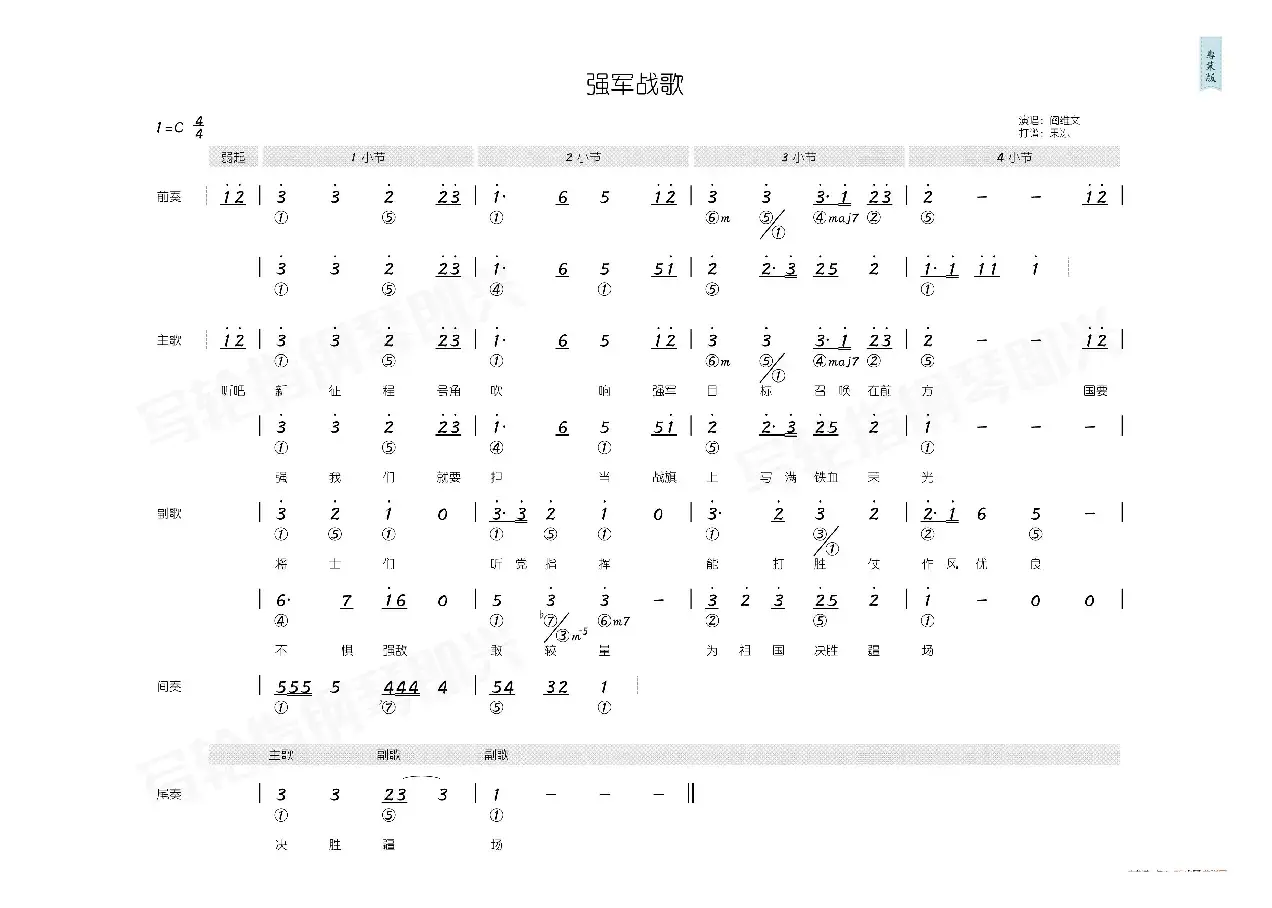 强军战歌（简和谱）