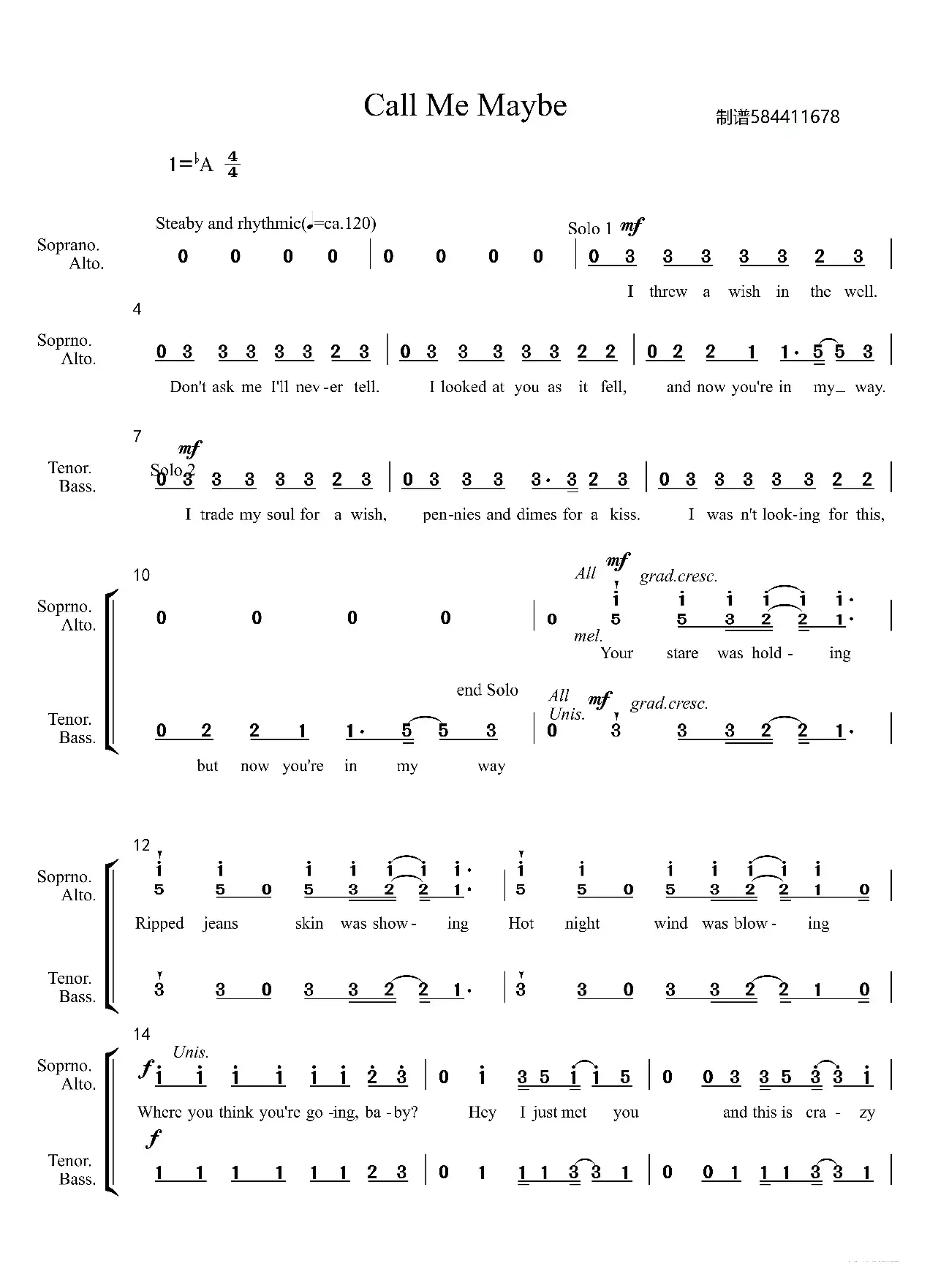 call me maybe合唱简谱（混声合唱）
