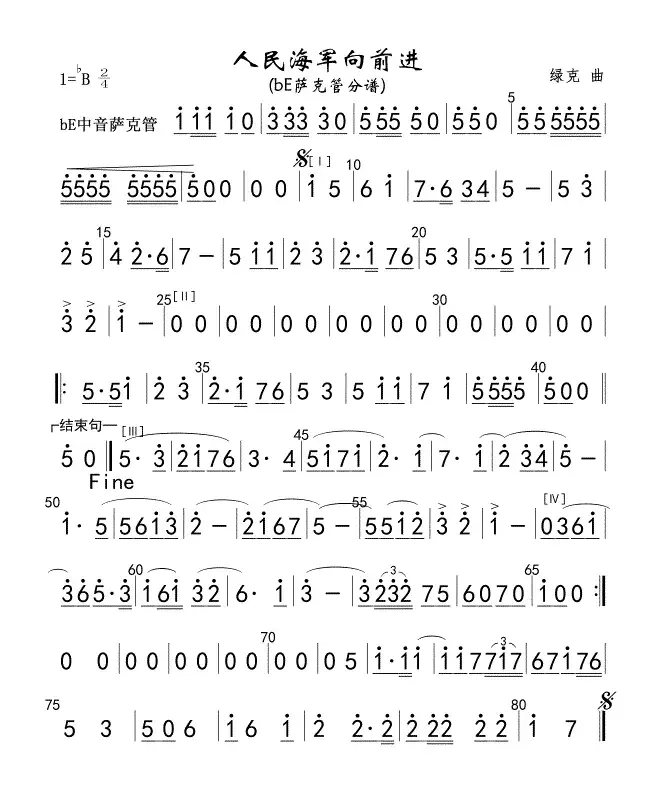 10人民海军向前进(bE中音萨分谱)军乐