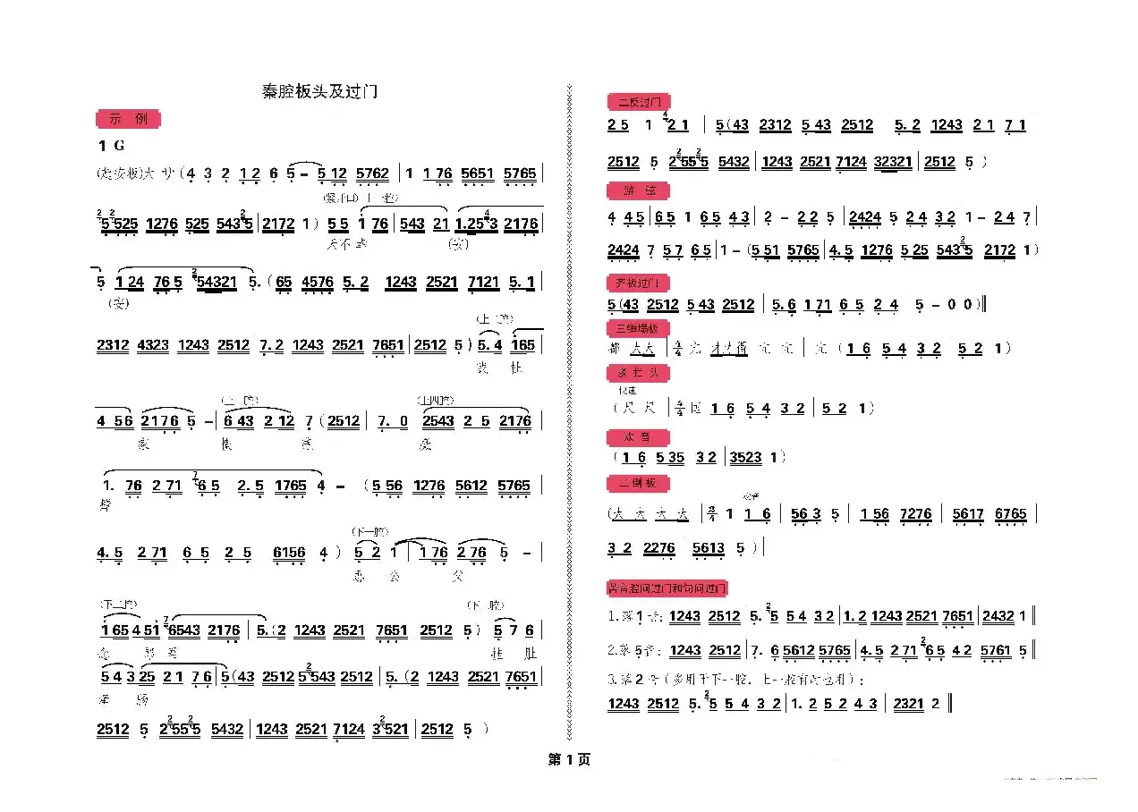 秦腔板头及过门音乐