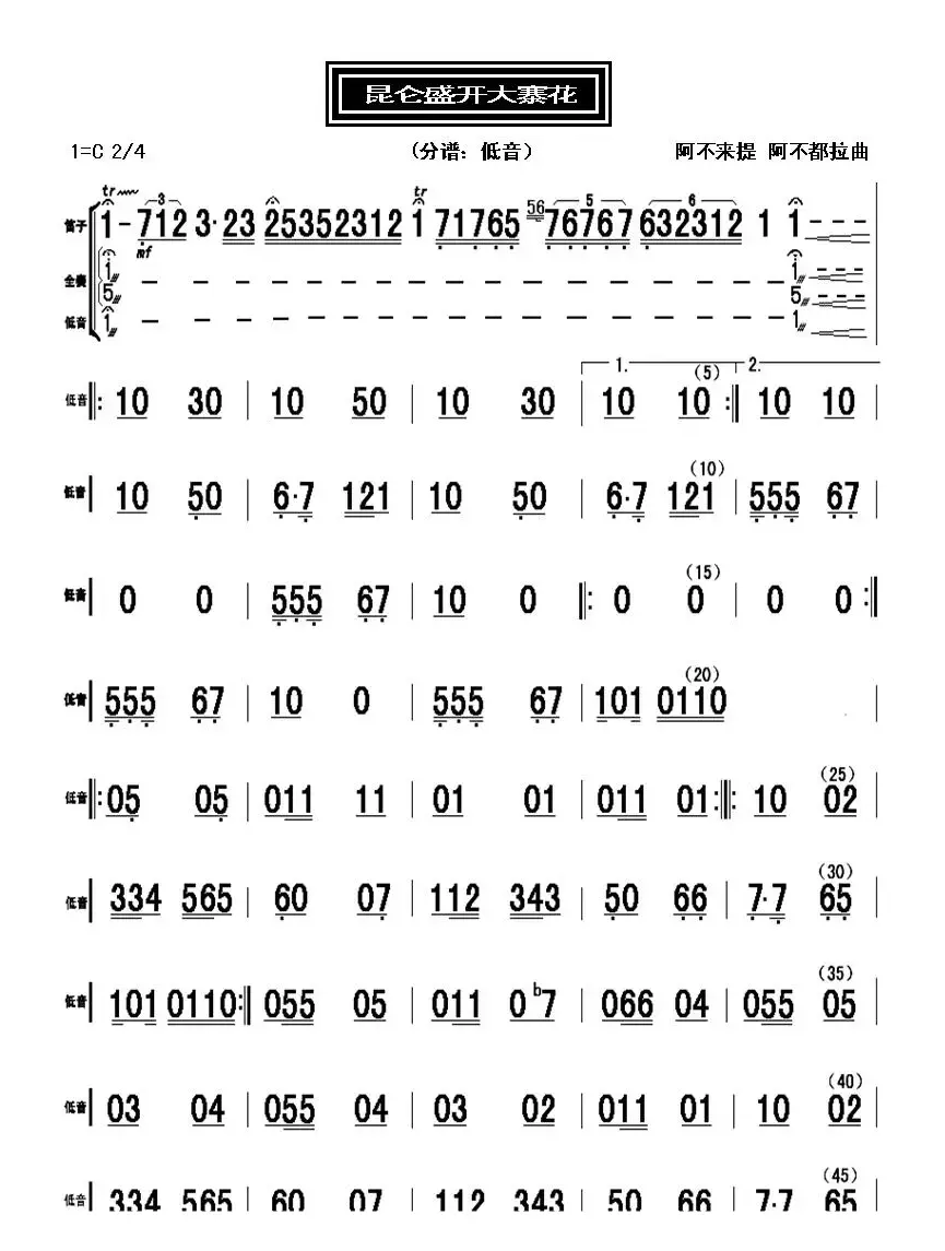 昆仑盛开大寨花（器乐合奏总谱、分谱）
