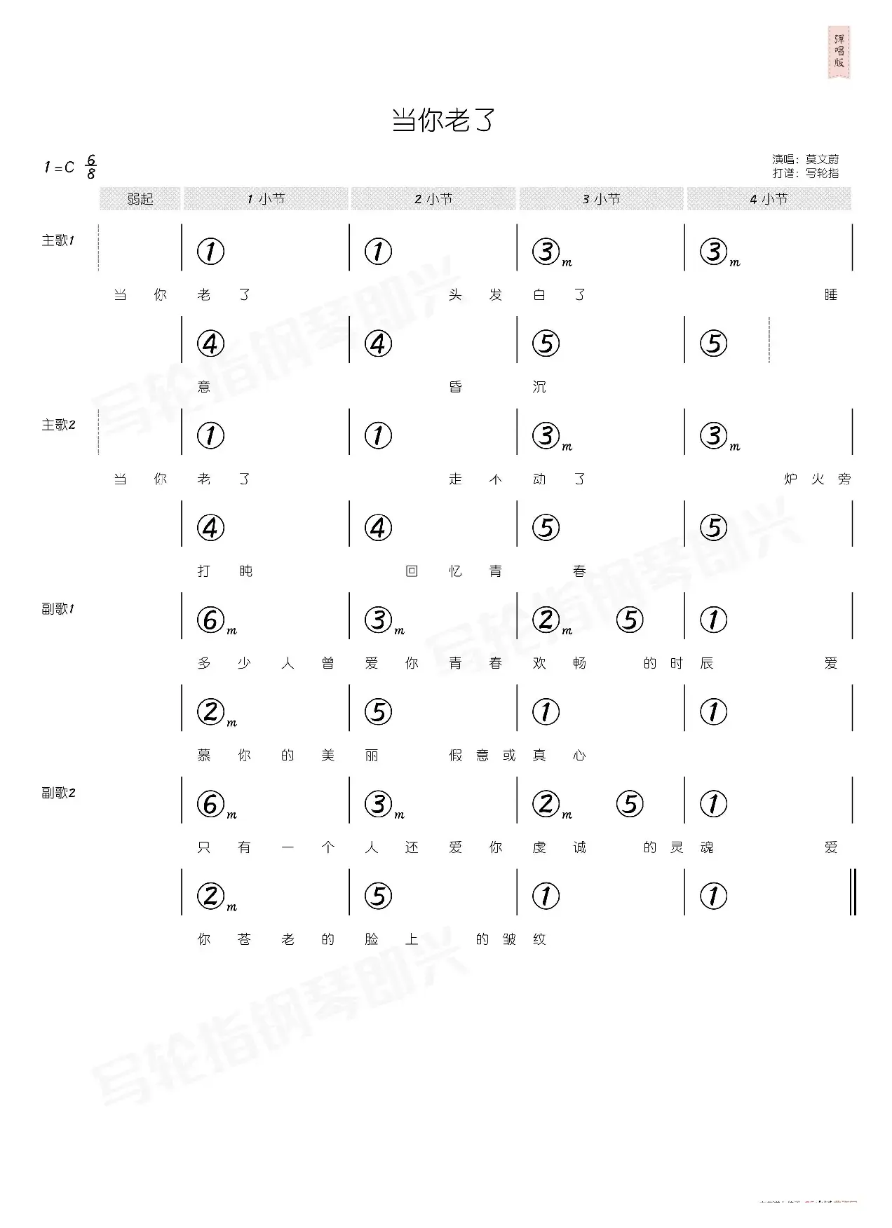 当你老了（简和谱）