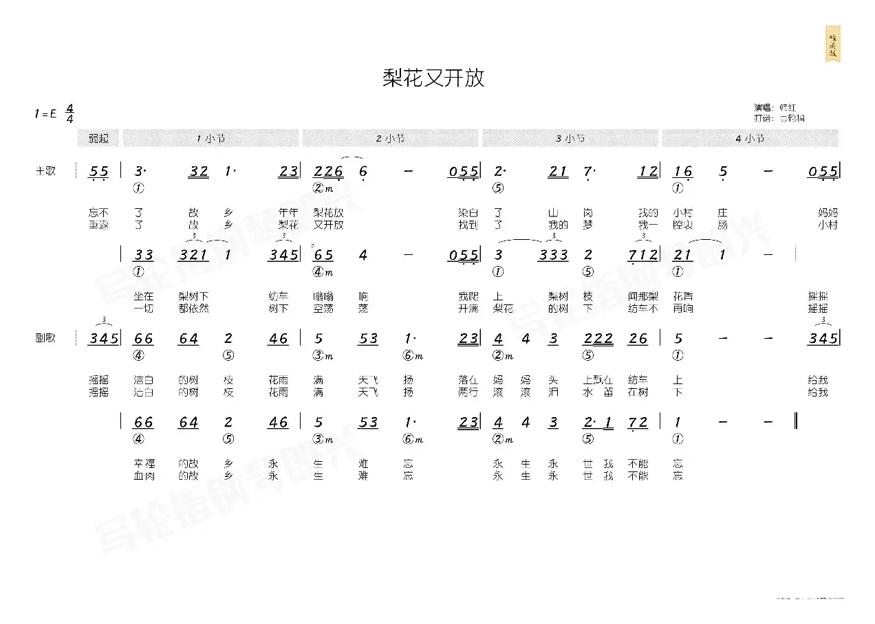 梨花又开放（简和谱）