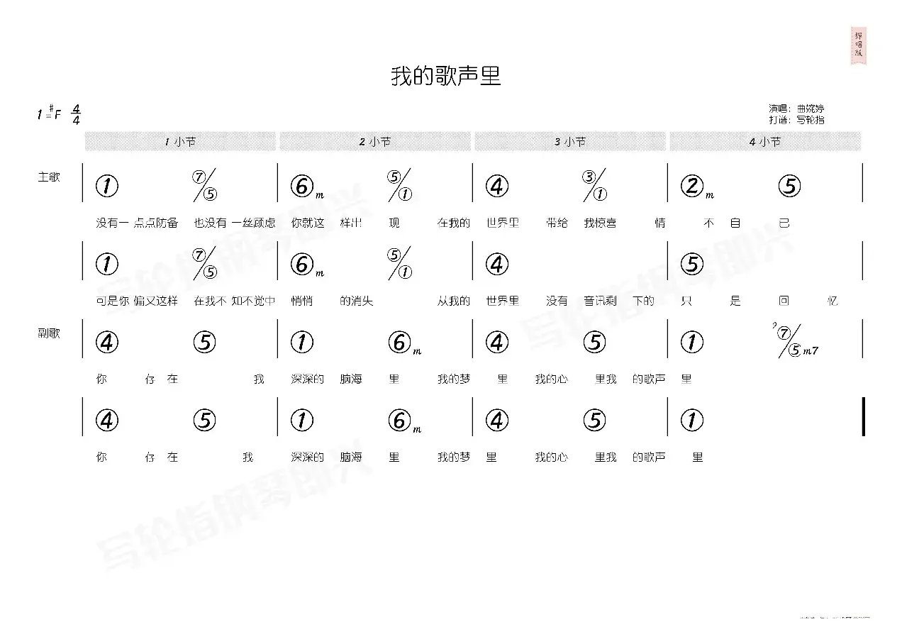 我的歌声里（简和谱）