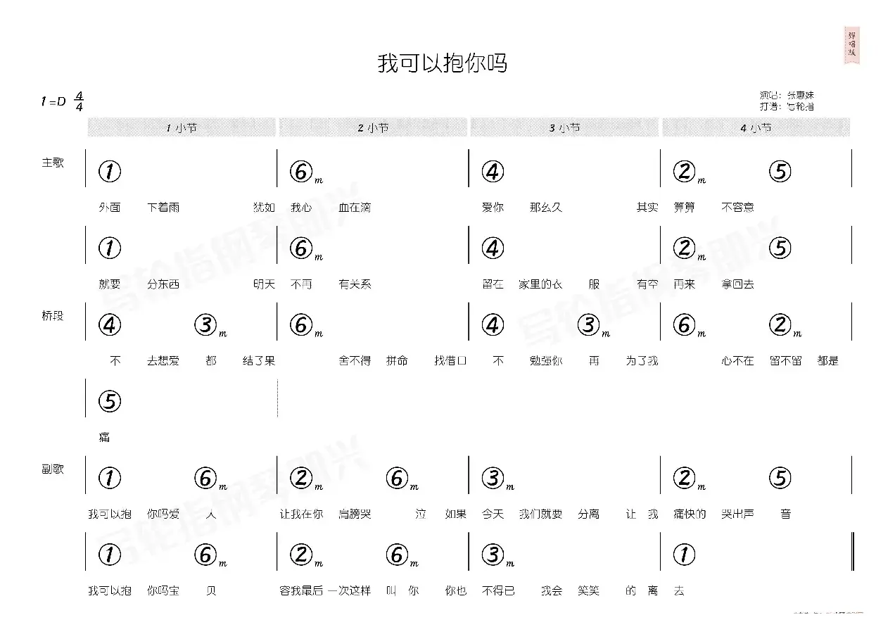 我可以抱你吗（简和谱）