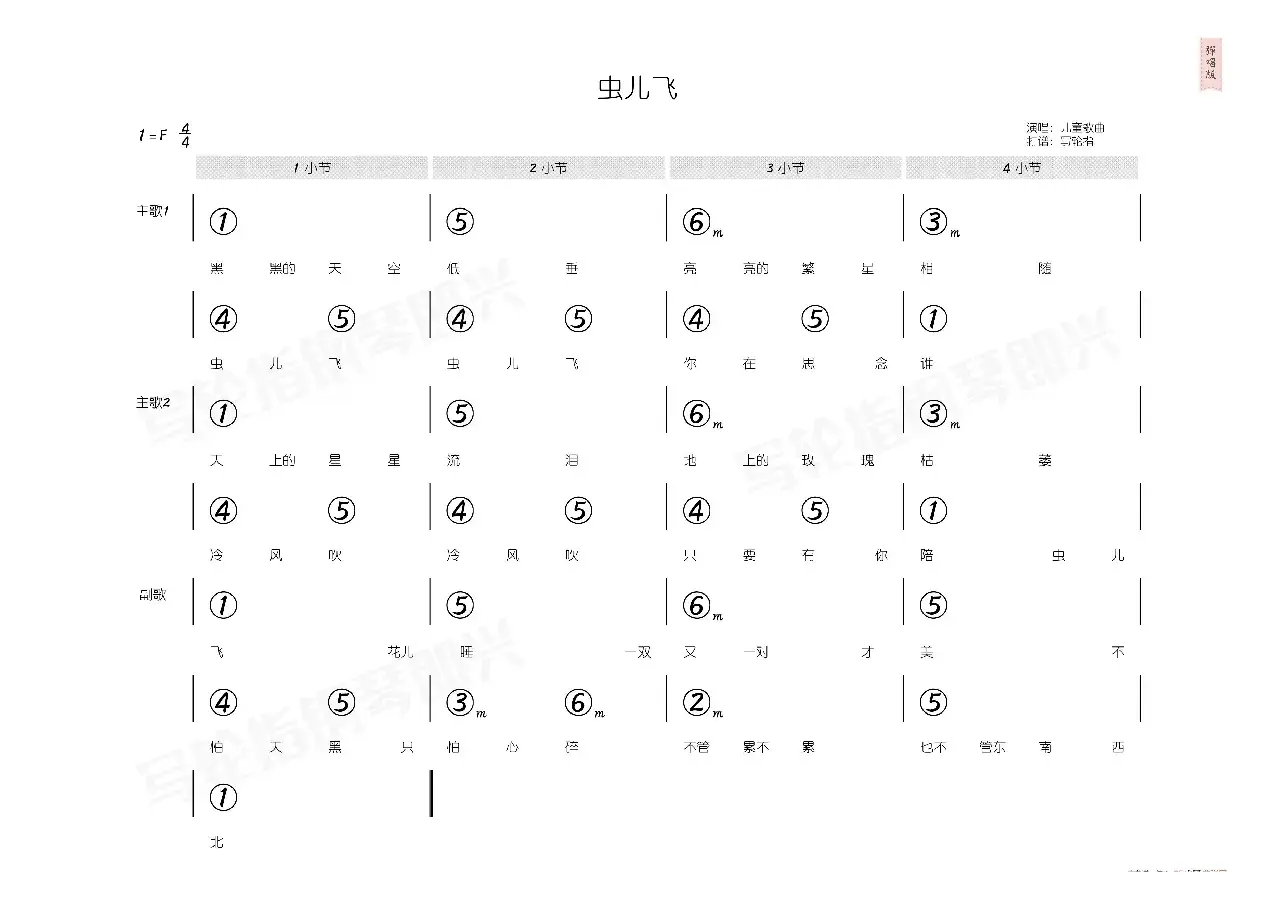 虫儿飞（简和谱）