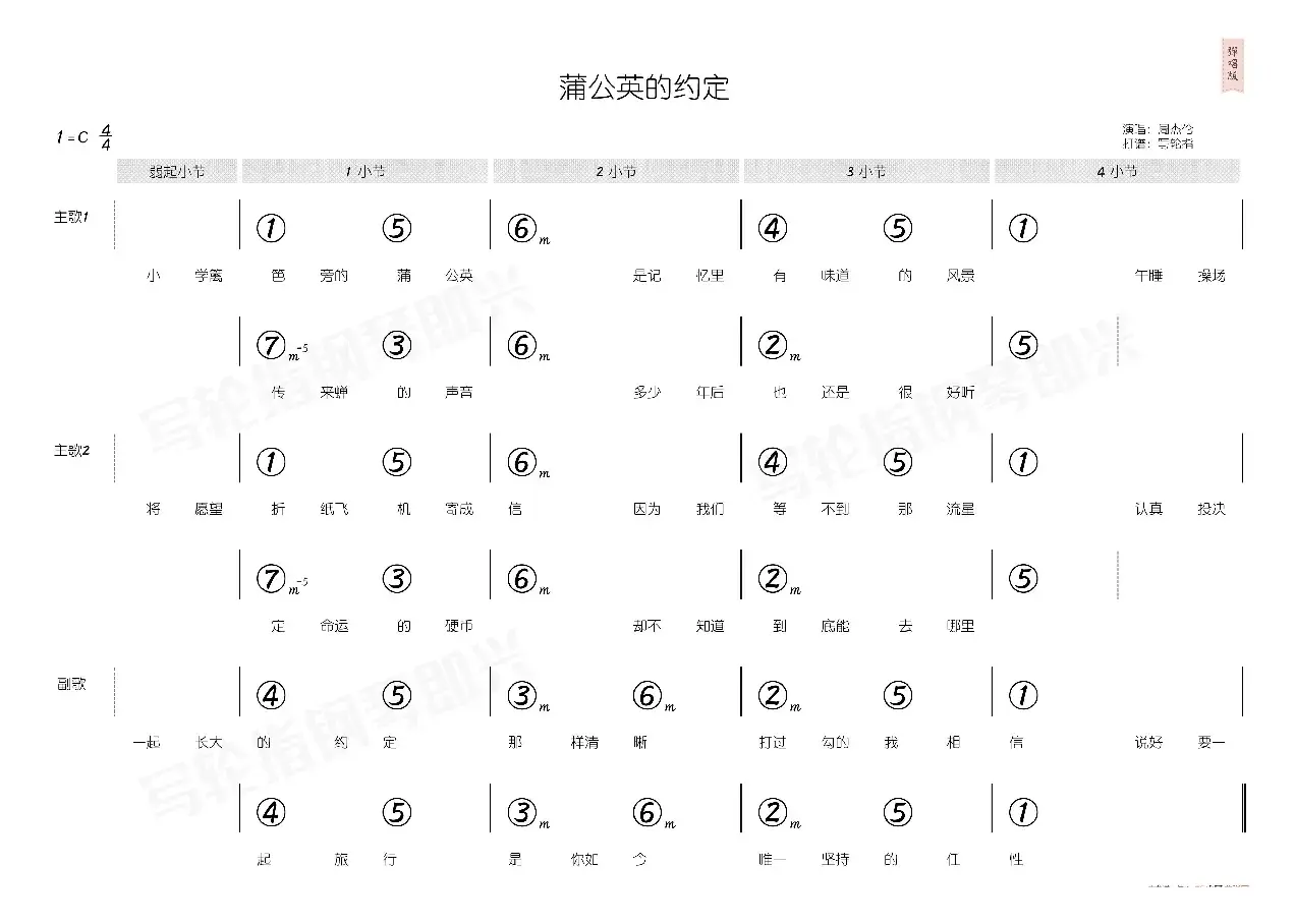 蒲公英的约定（简和谱）