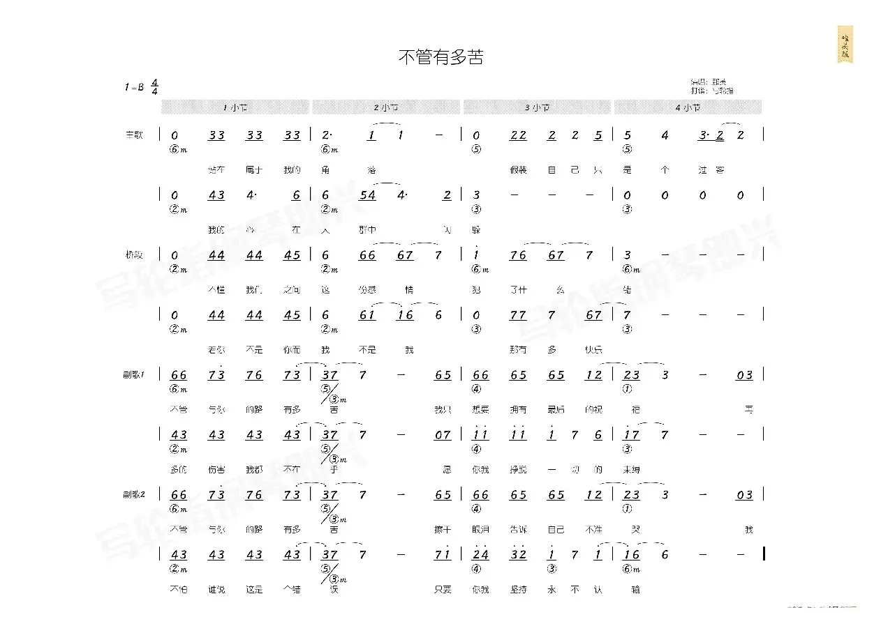 不管有多苦（简和谱）