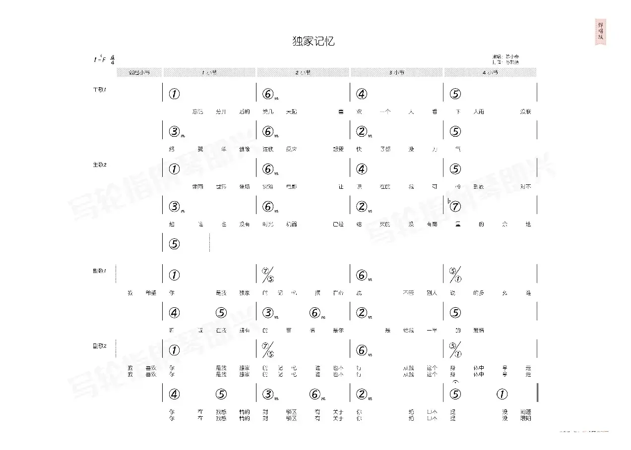 独家记忆（简和谱）