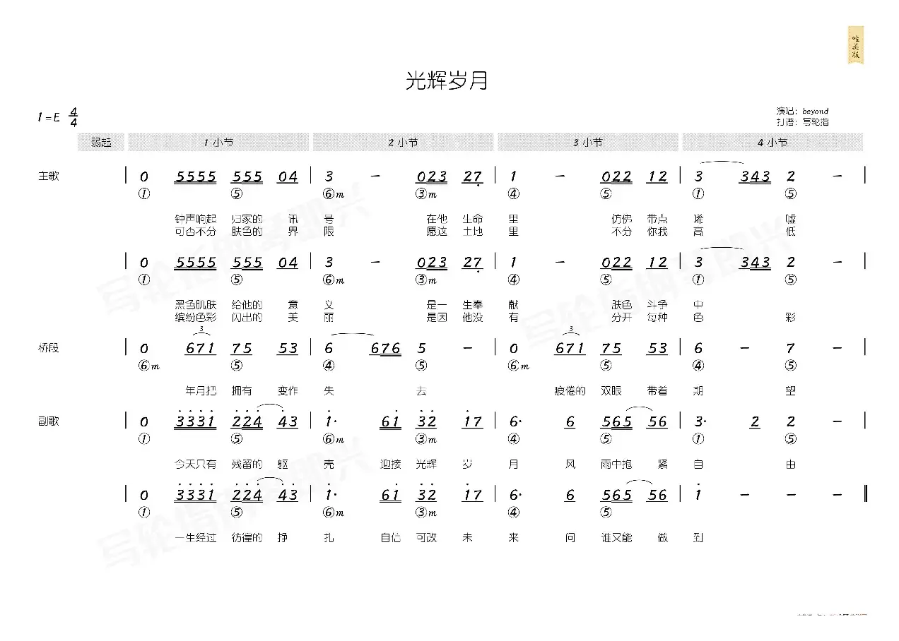 光辉岁月（简和谱）