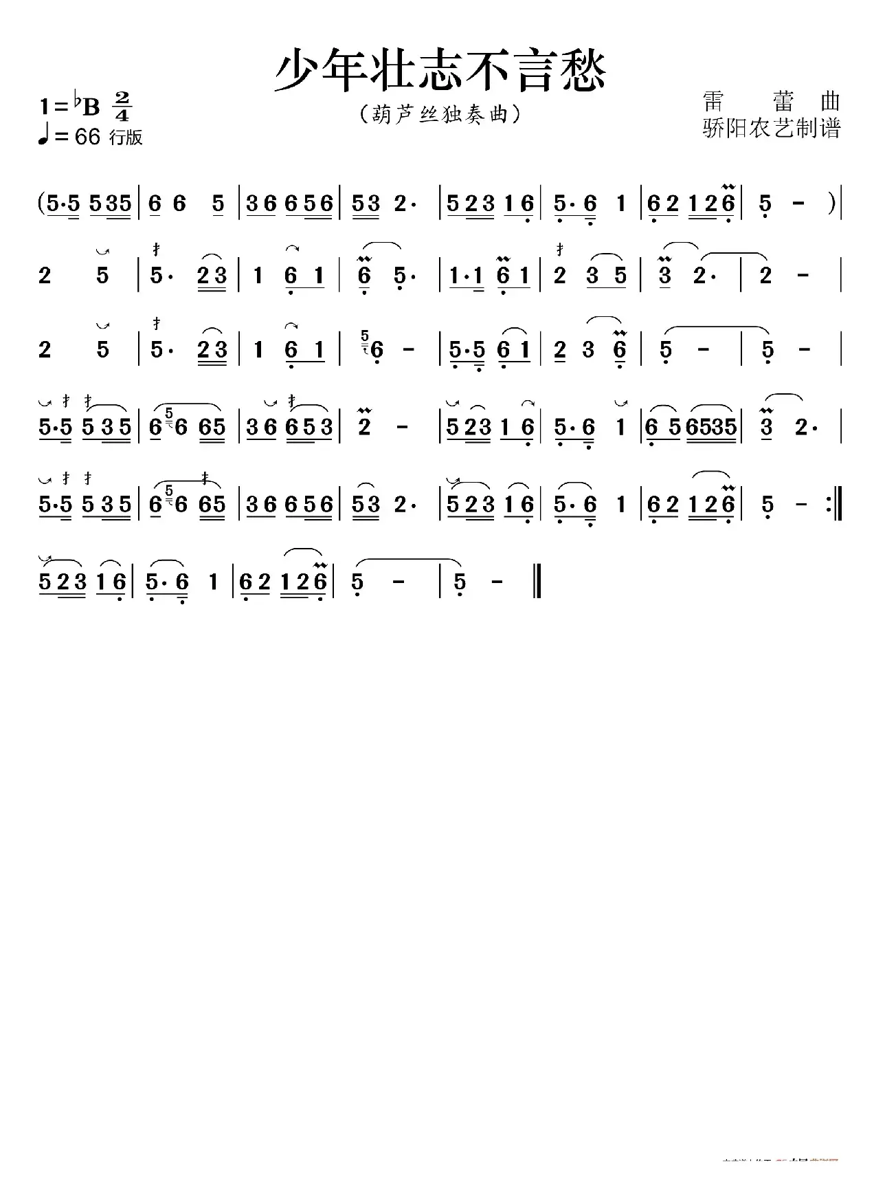 少年壮志不言愁（葫芦丝曲 降B调伴奏）