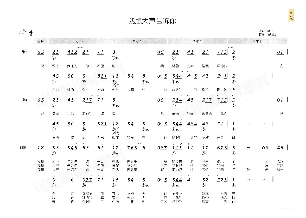 我想大声告诉你（简和谱）