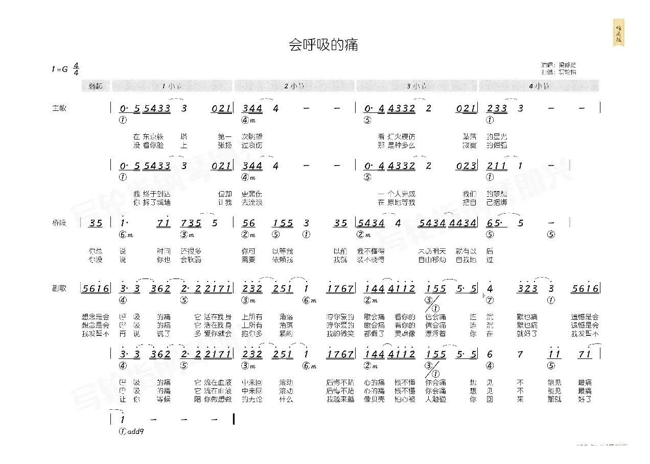 会呼吸的痛（简和谱）