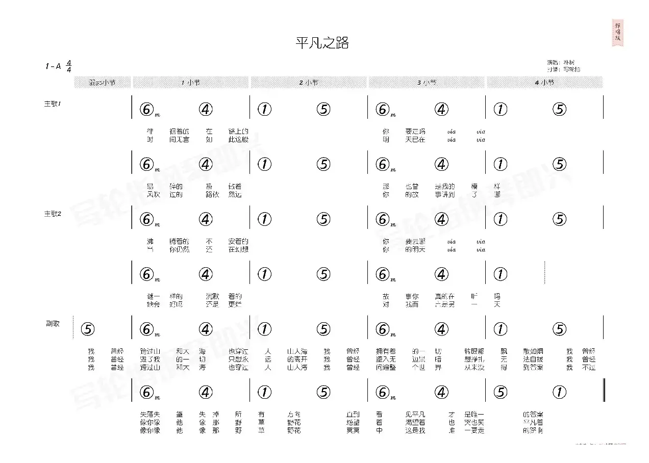 平凡之路（简和谱）