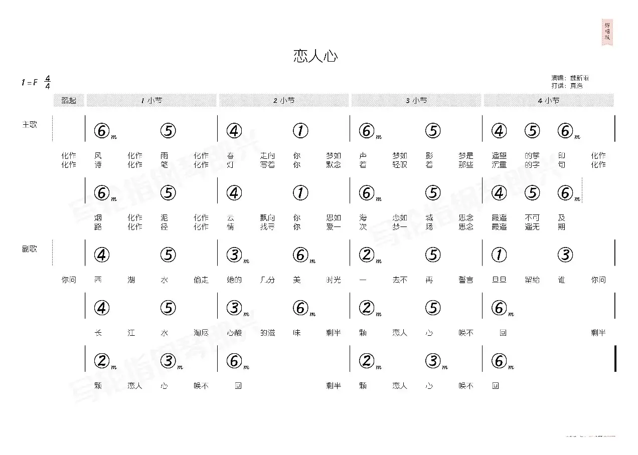 恋人心（简和谱）