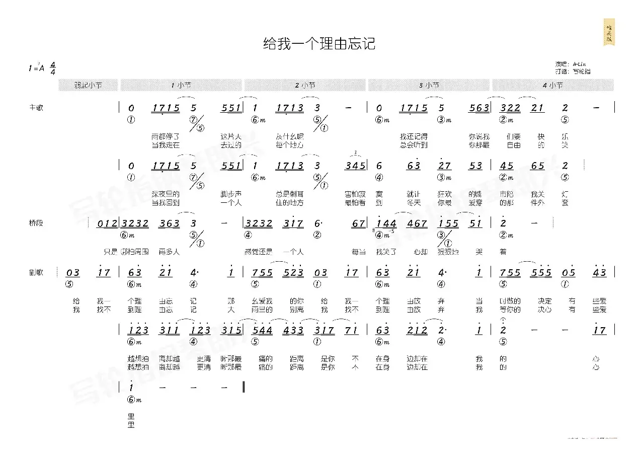 给我一个理由忘记（简和谱）