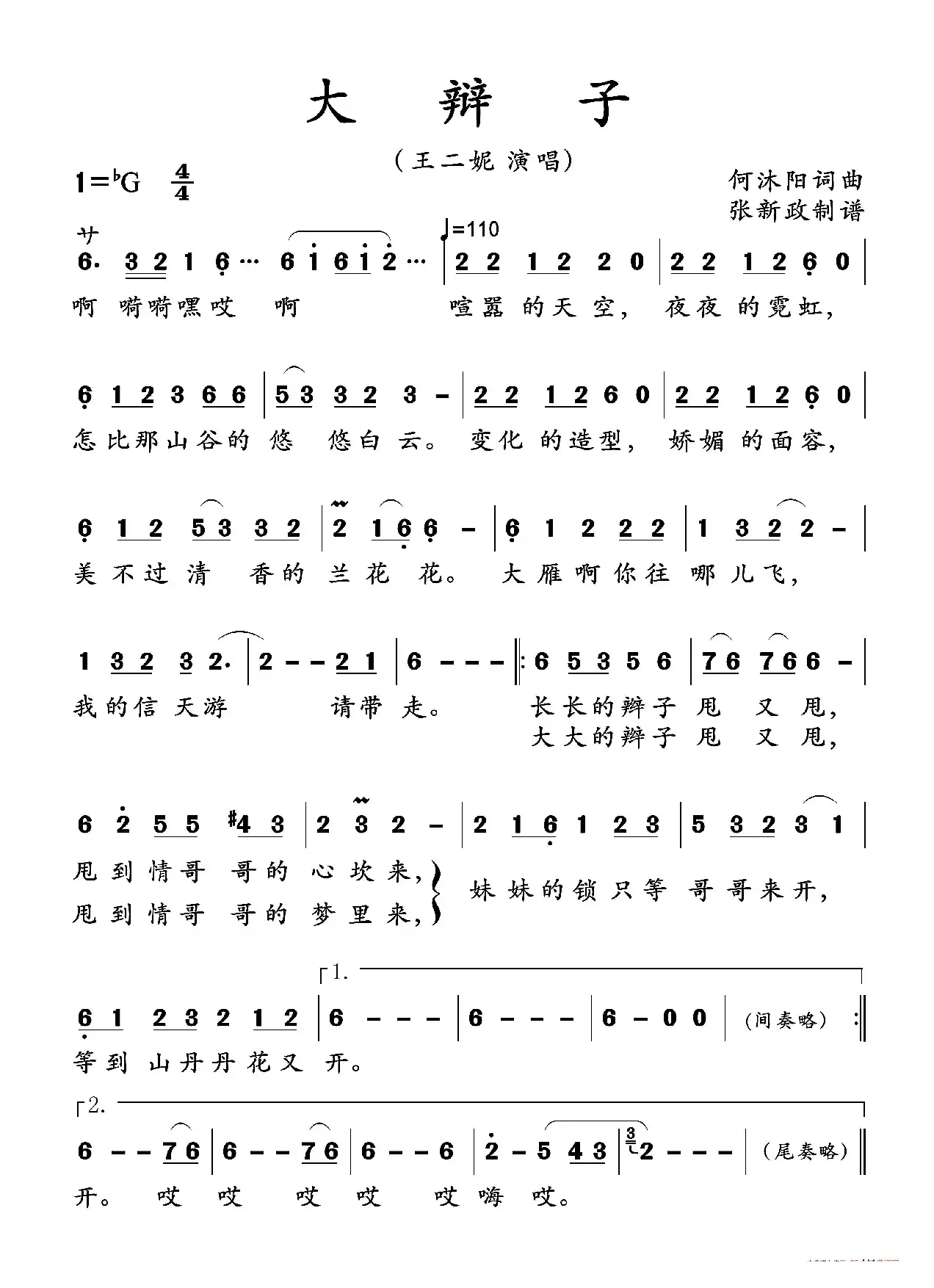 大辩子（王二妮演唱）