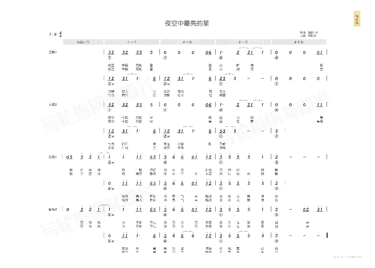 夜空中最亮的星（简和谱）