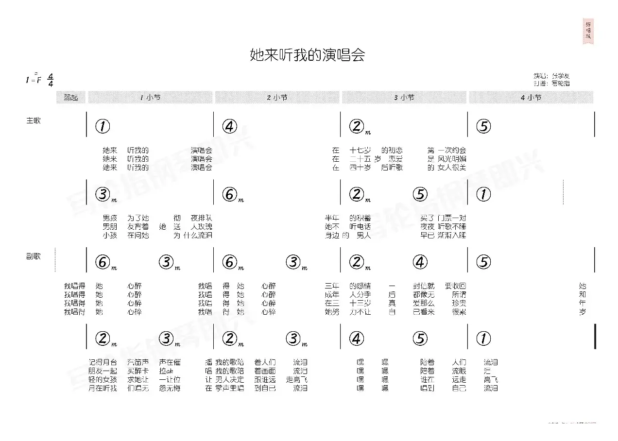 她来听我的演唱会（简和谱）