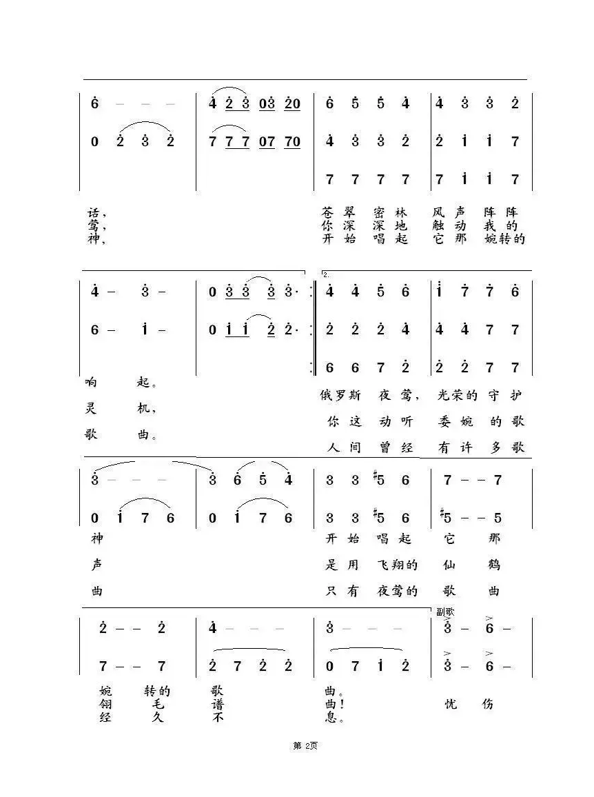 夜莺林Соловьиная Роща（中俄简谱）