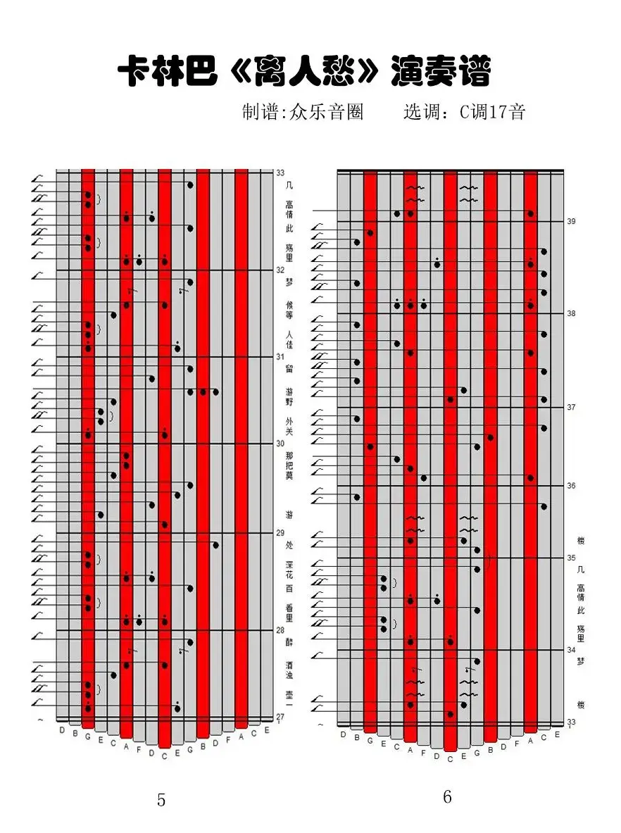 离人愁（17音卡林巴琴谱、弹唱演奏）