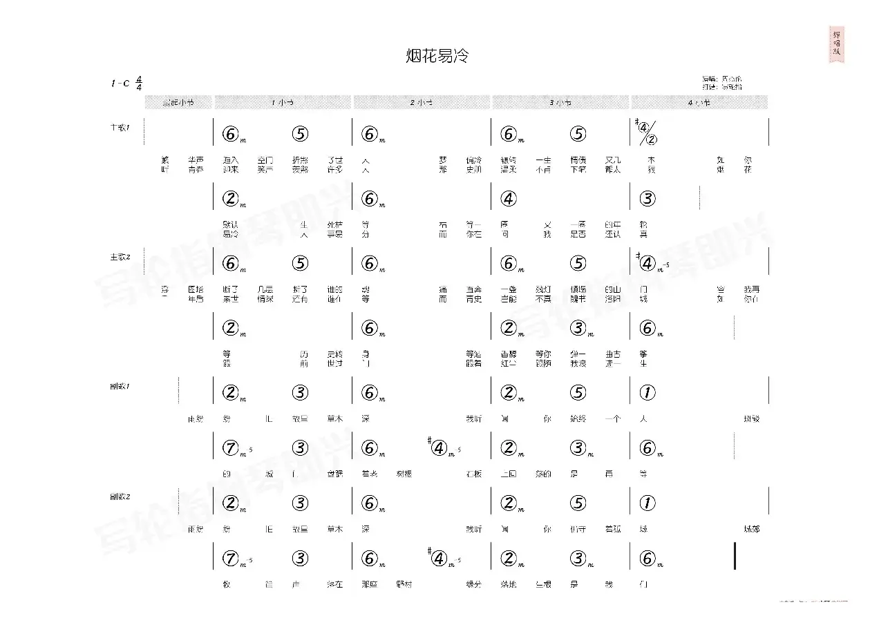 烟花易冷（简和谱）