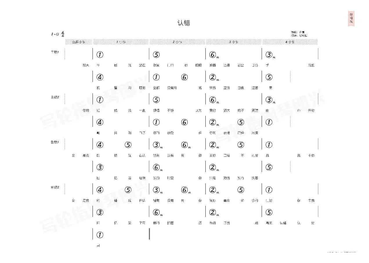 认错（简和谱）