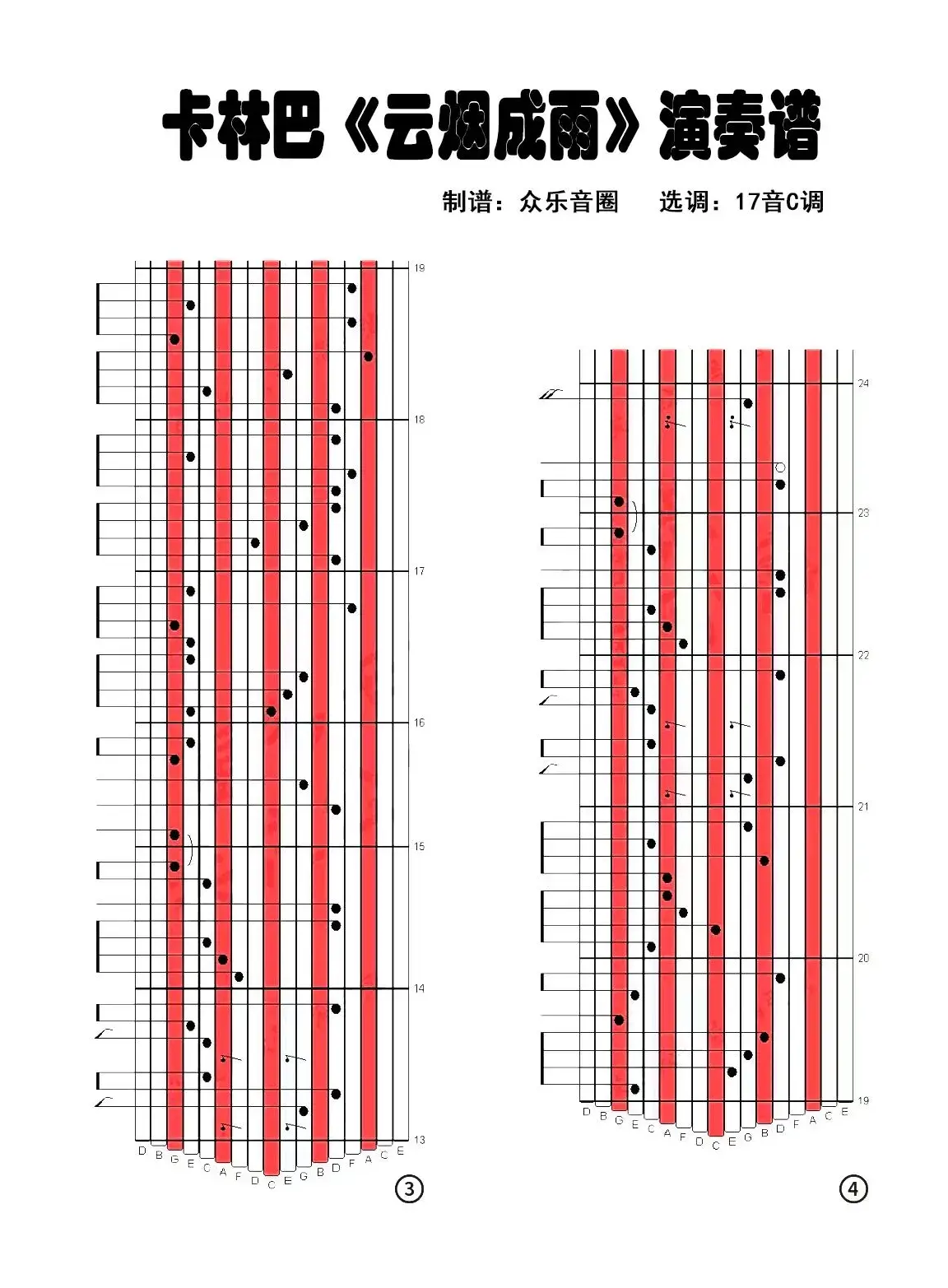 云烟成雨（17音卡林巴琴演奏谱）