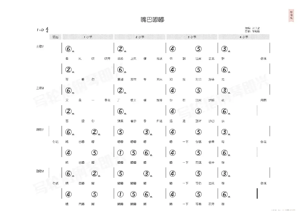 嘴巴嘟嘟（简和谱）