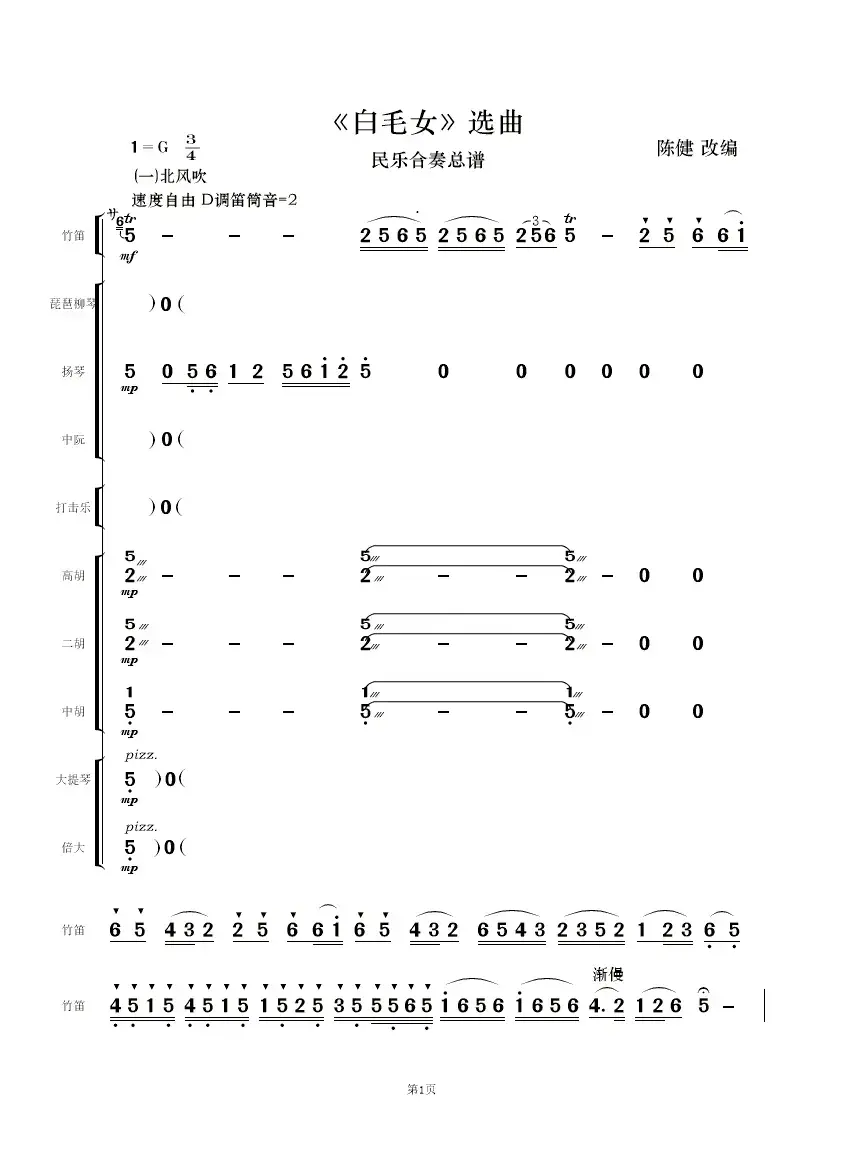 《白毛女》选曲（民乐合奏总谱）