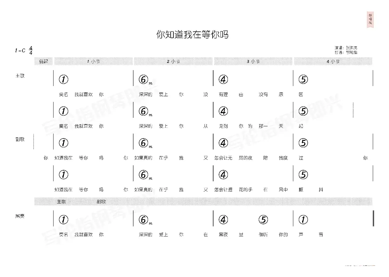 你知道我在等你吗（简和谱）