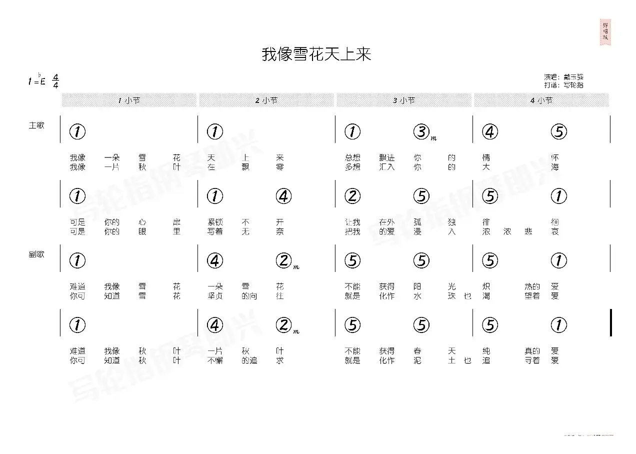 我像雪花天上来（简和谱）