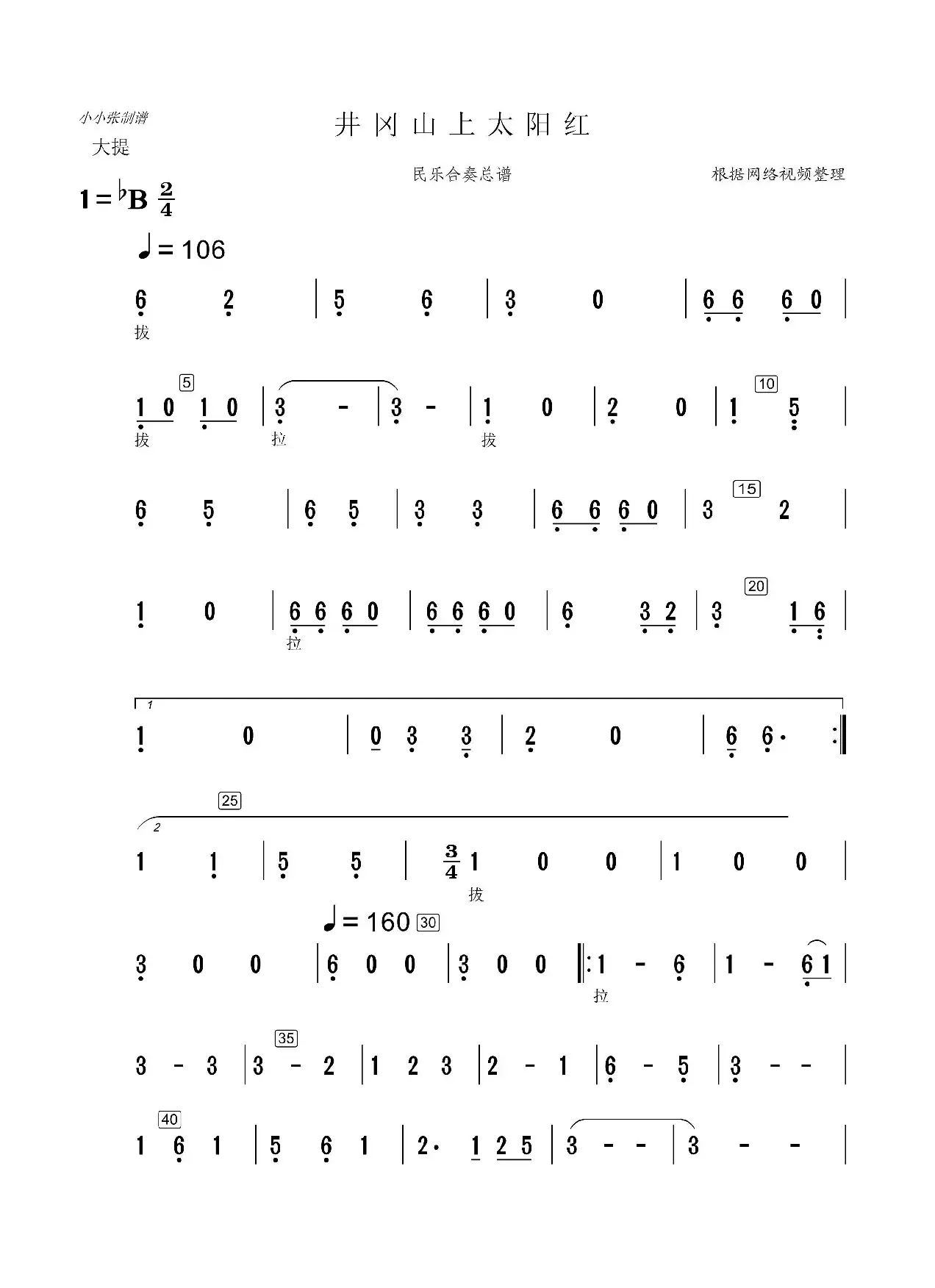 井冈山上太阳红（民乐合奏大提分谱）