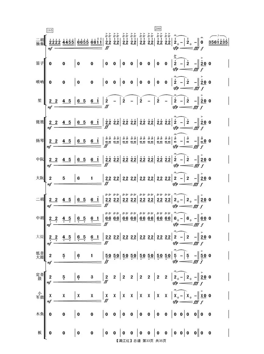 满江红（二胡独奏曲民乐伴奏总谱）
