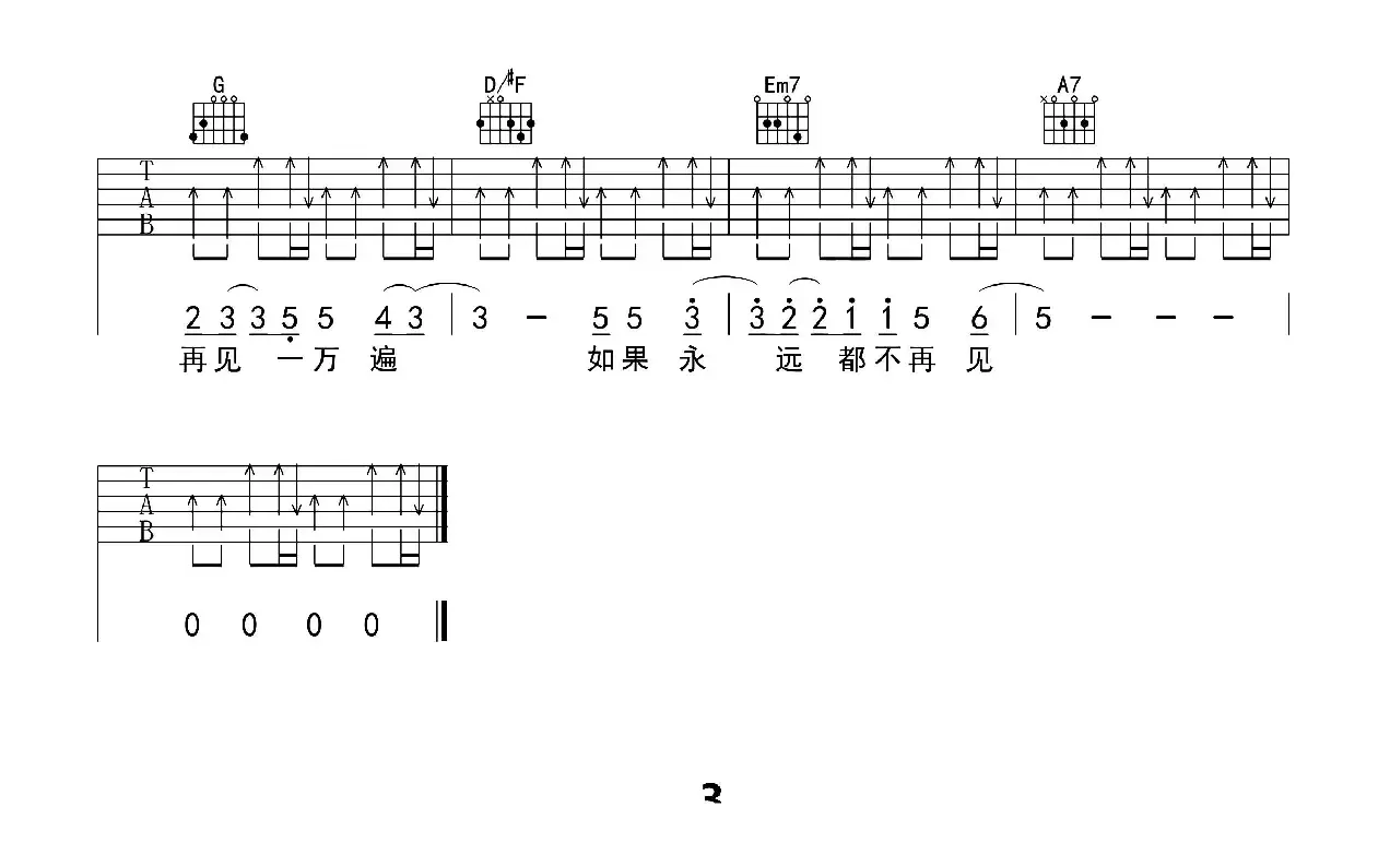 再见再见（吉他六线谱）