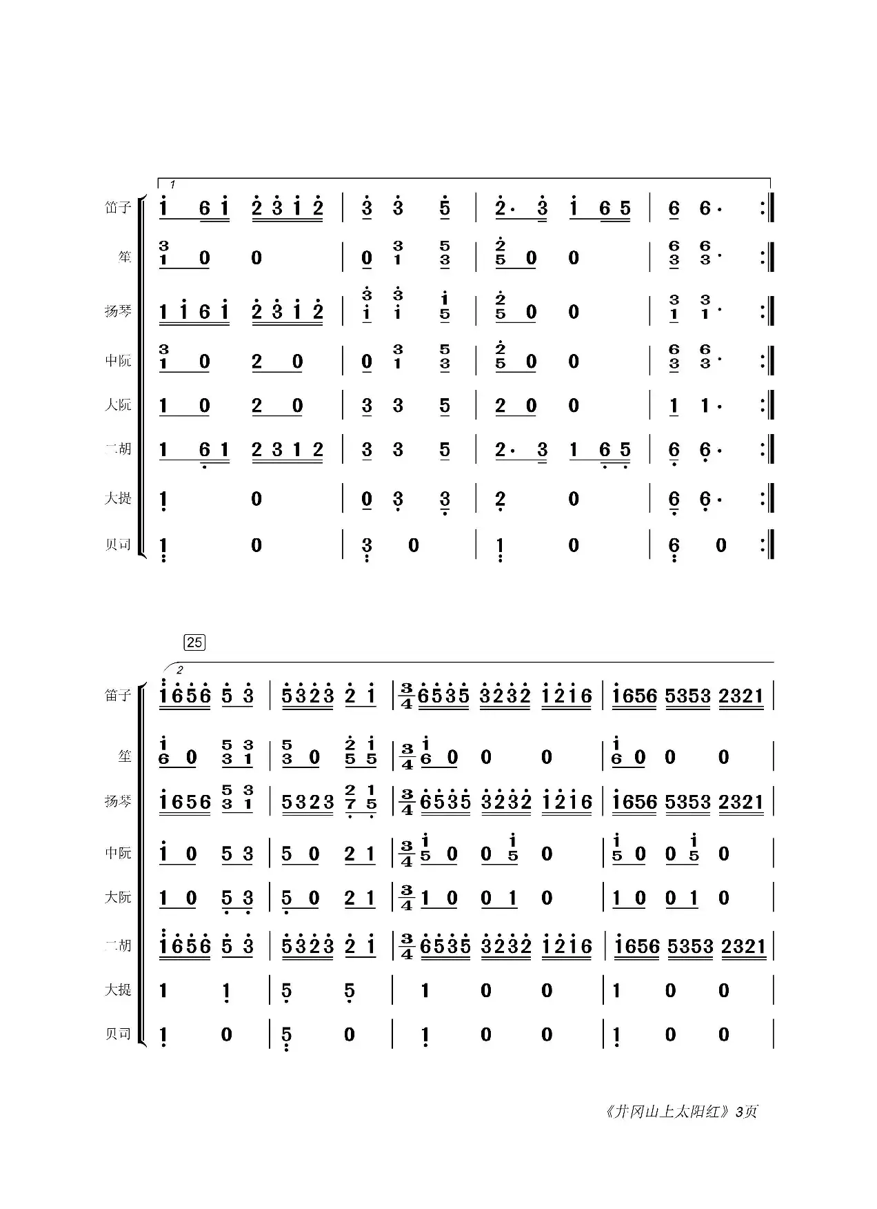 井冈山上太阳红（民乐合奏总谱）