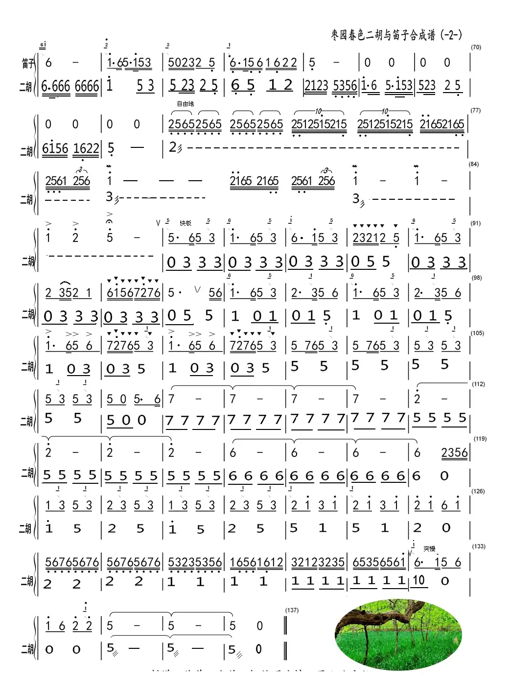 枣园春色（笛子独奏二胡合成谱）