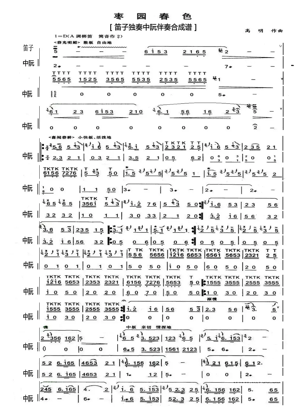 枣园春色（中阮与笛子主旋合成谱）
