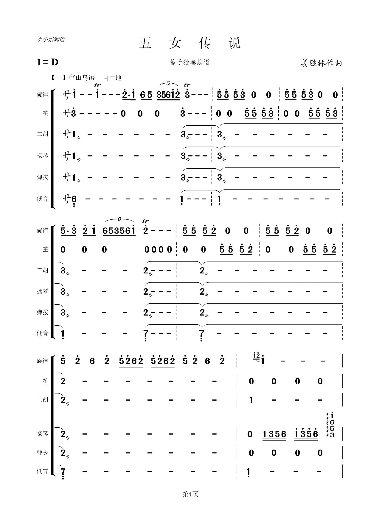 五女传说（笛子独奏+乐队伴奏总谱）