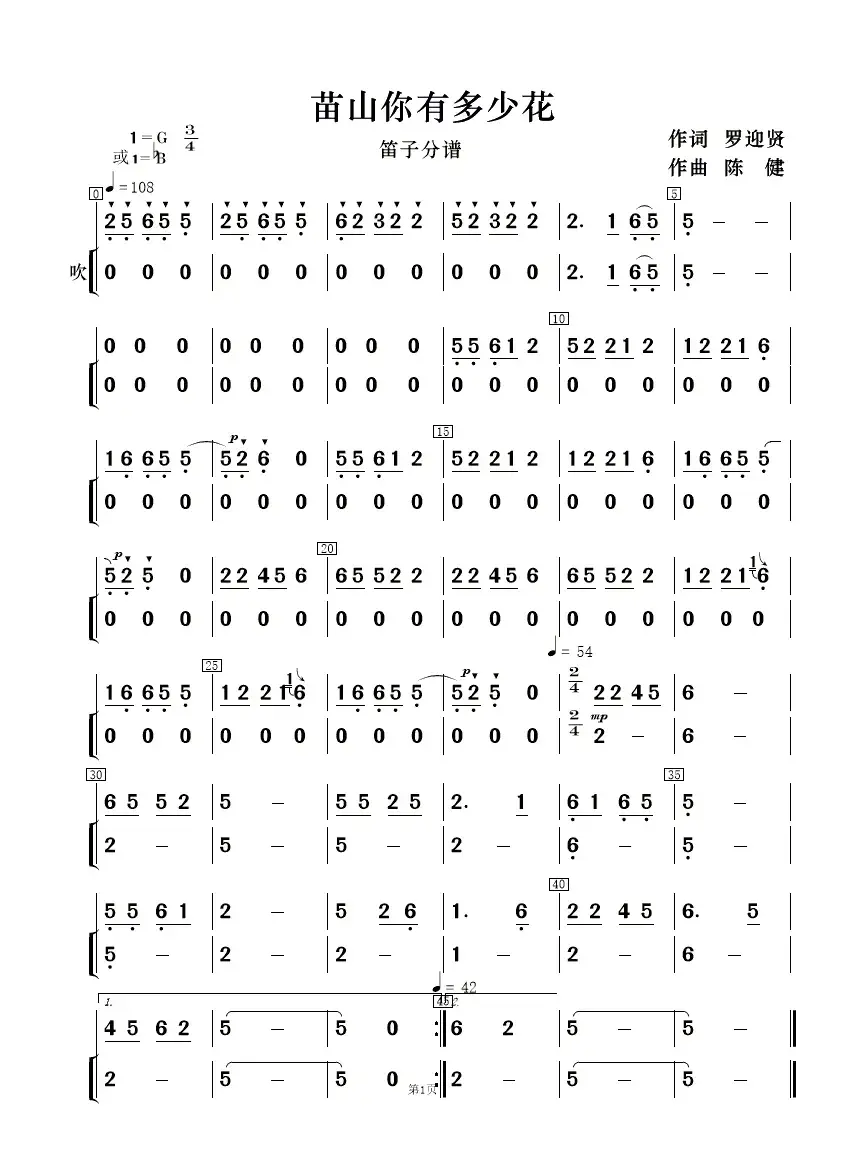 苖山你有多少花（女声二重唱及伴奏总谱、分谱）