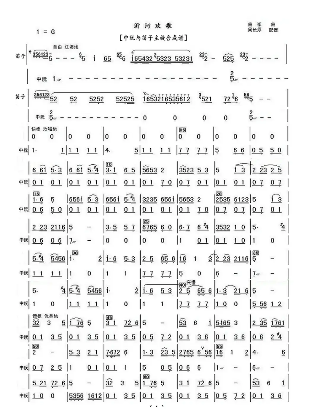 沂河欢歌（中阮与笛子主旋合成谱）