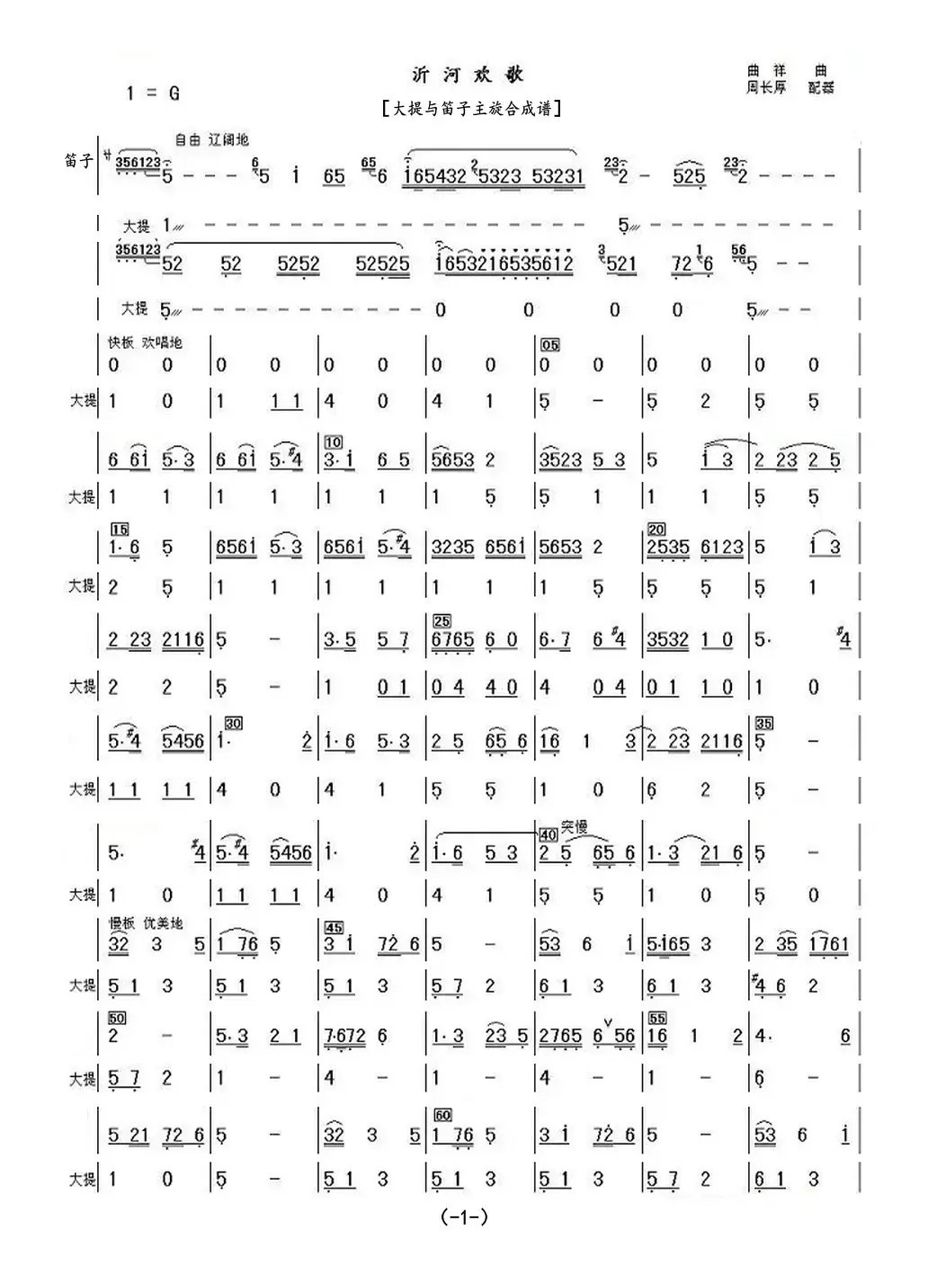 沂河欢歌（大提与笛子主旋合成谱）