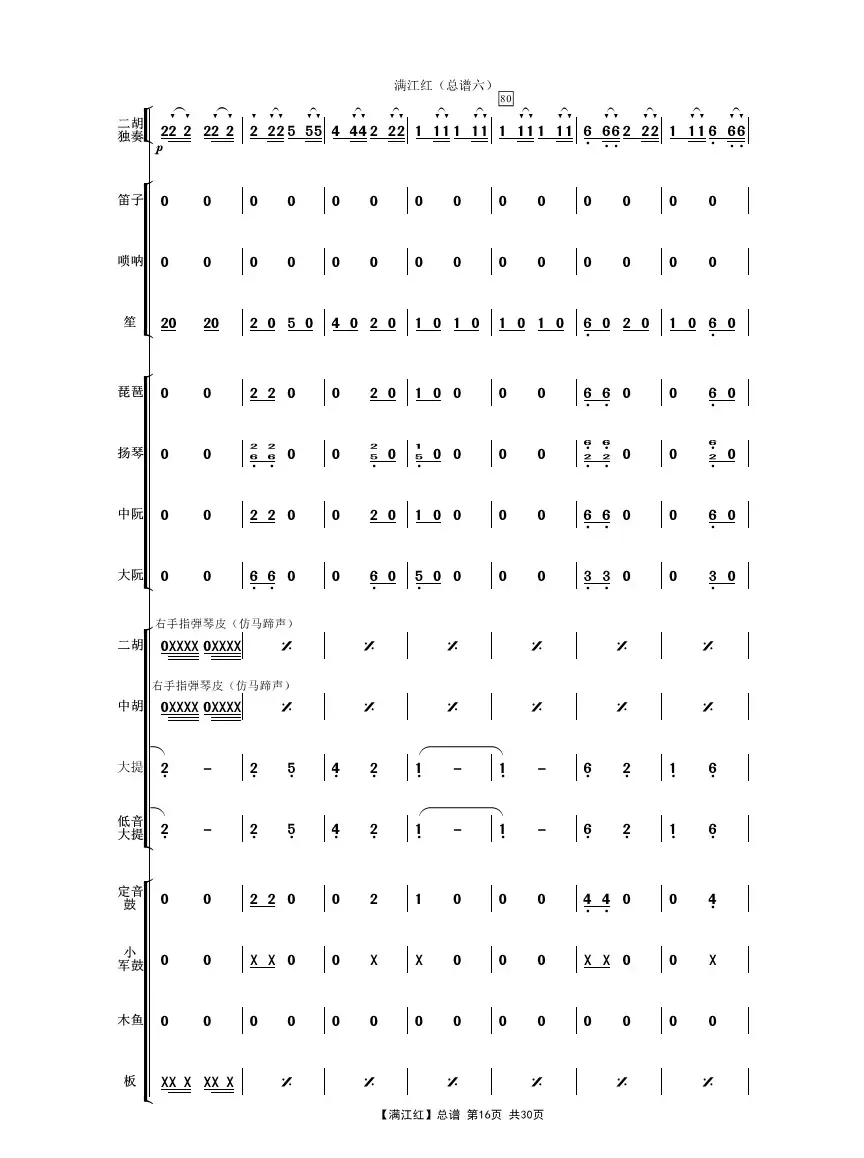 满江红（二胡独奏曲民乐伴奏总谱）