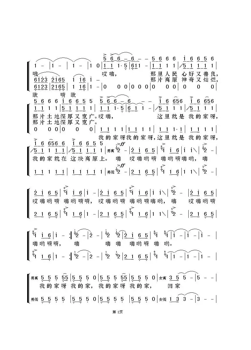 高原，我的家（流行版简谱）