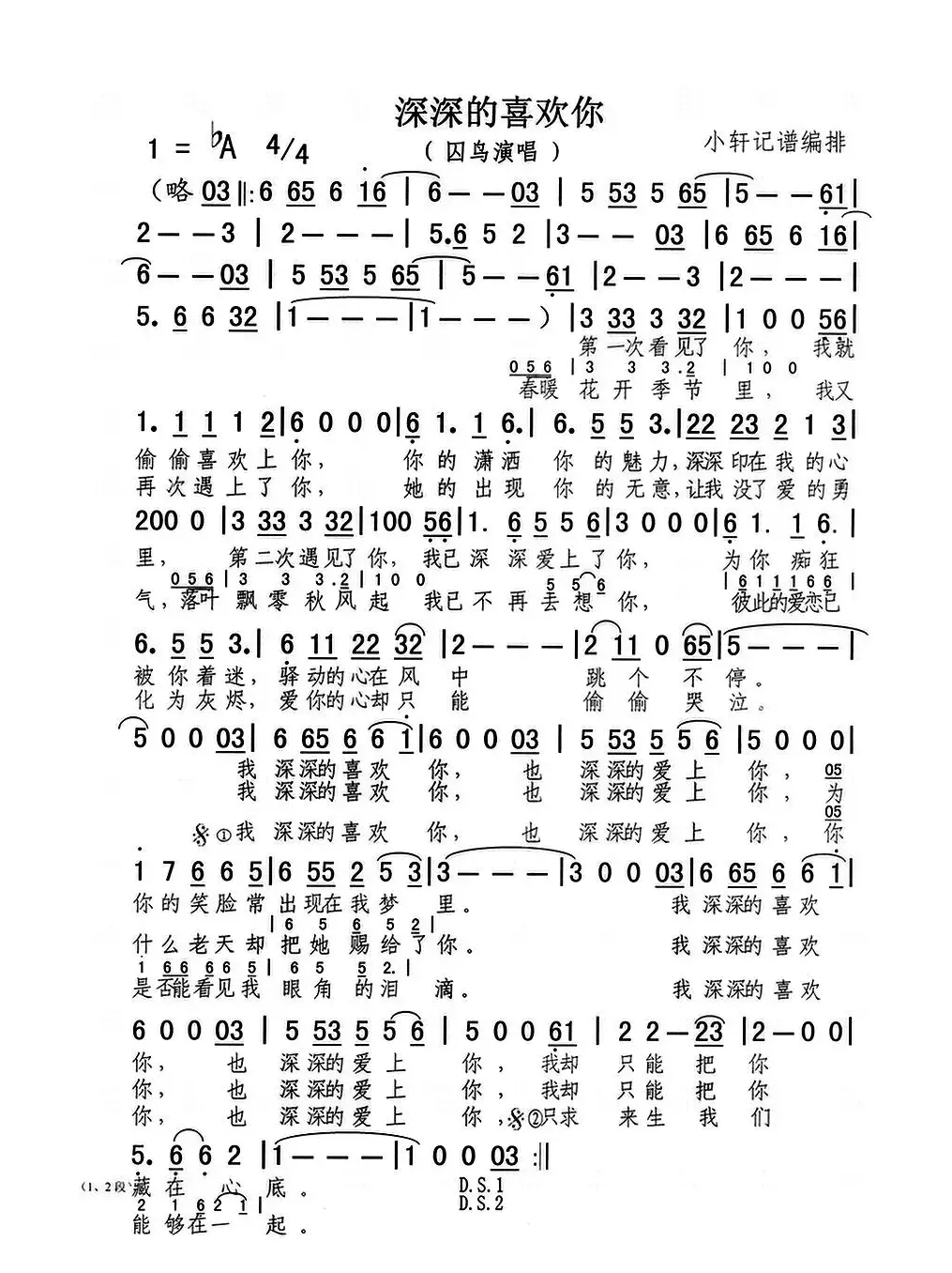 深深的喜欢你（小轩记谱编排）