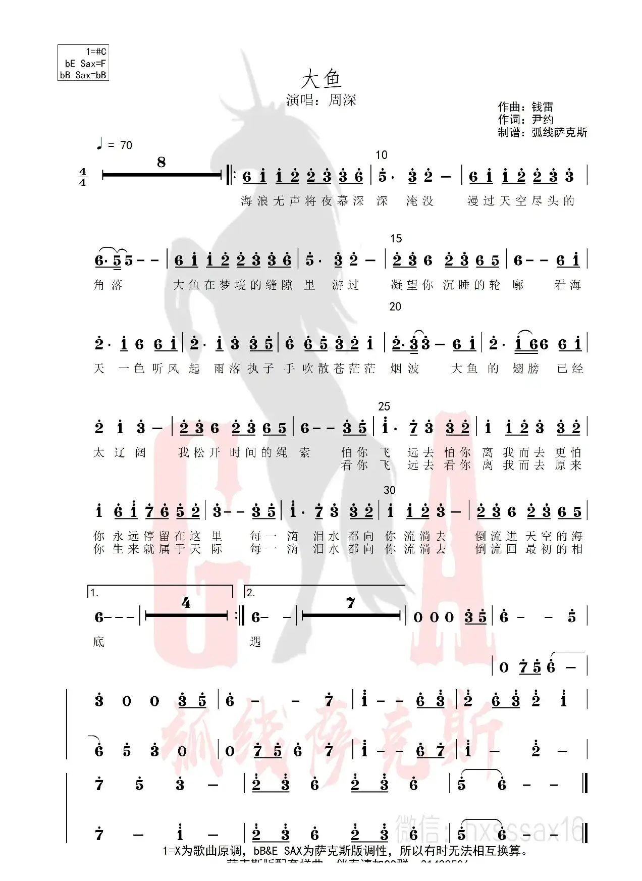 大鱼（简谱&萨克斯五线谱）