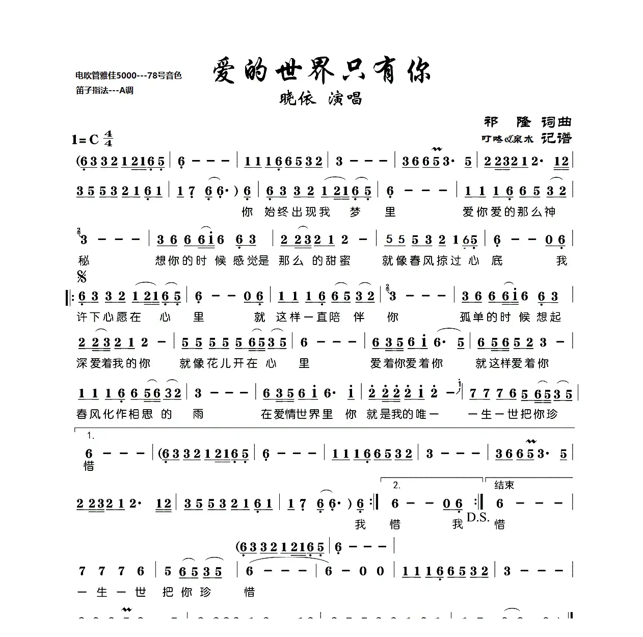 爱的世界只有你（电吹管）