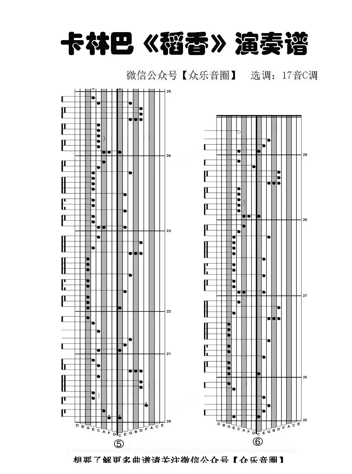 稻香（拇指琴卡林巴琴专用谱）